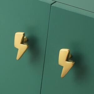 Lot 2 x Lightning Bolt Novelty Brass Handles Pull Cabinet Knobs Hardware 1.75"